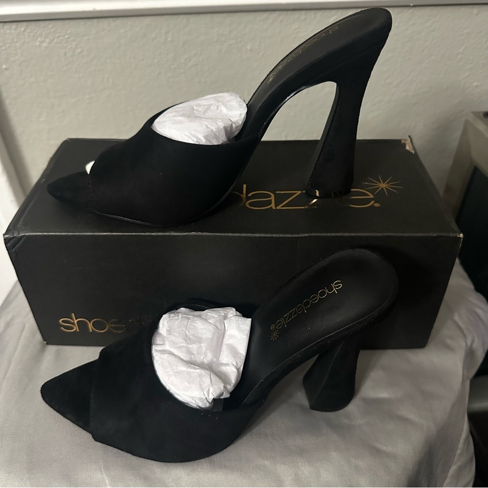 Shoe Dazzle Black “Mira” Heeled Sandals Women’s 7.5 NIB